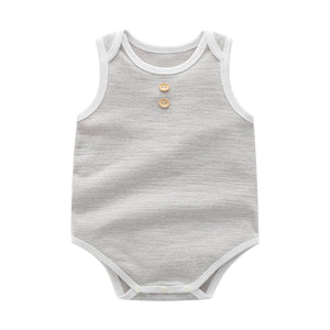 Baby Boy Solid Color Neck Buttoned Design Sleeveless Round Collar Onesies