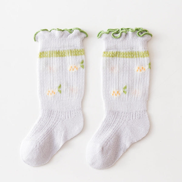 Baby Girk Floral Print Pattern Mesh Breathable High Tube Socks