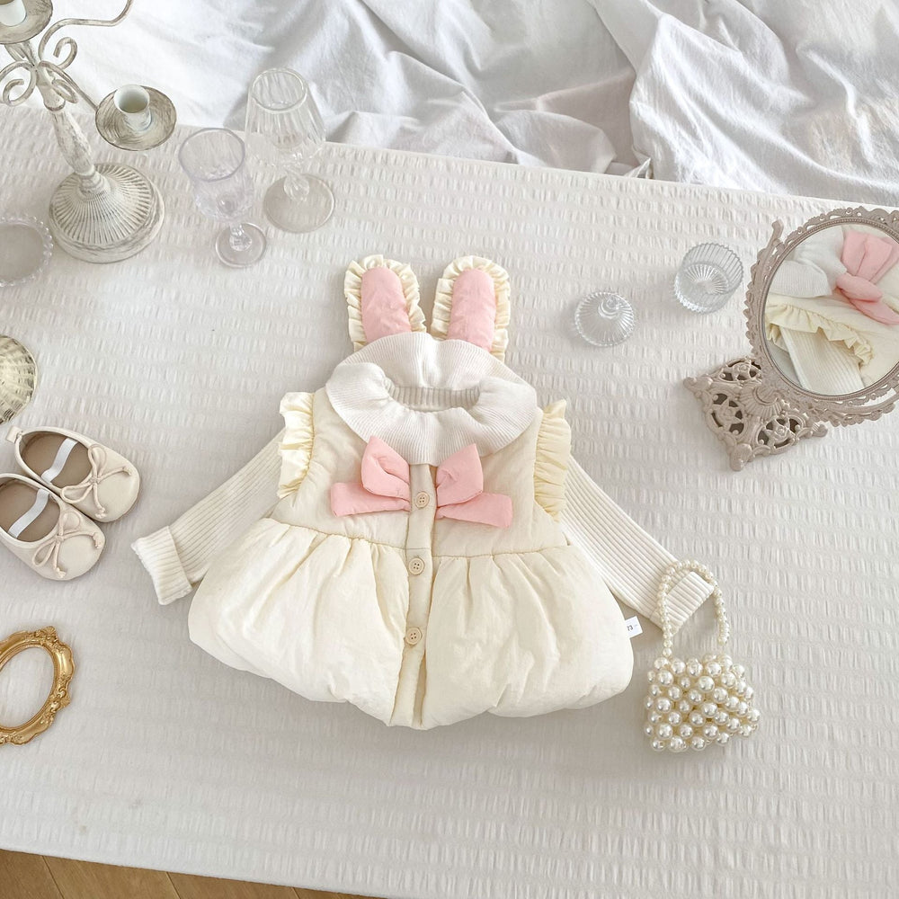 Winter New Arrival Baby Girls Cute Rabbits Design Single Breasted Thick Vest Coat