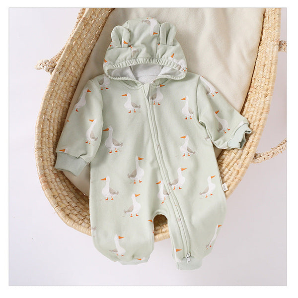 Autumn and Spring New Arrival Baby Unisex Simple Animals Pattern Long Sleeves Zip-up Rompers