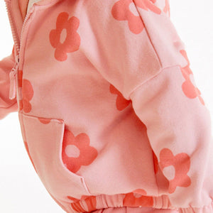 Baby Girl All Over Flower Graphic Zipper Hoodie Coat & Trousers 2 Pieces Sets