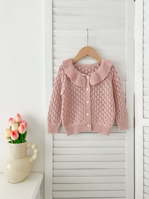 Autumn New Arrival Baby Kids Girls Comfortable Hollow-out Geometric Argyle Pattern Knitted Long Sleeves Cardigan