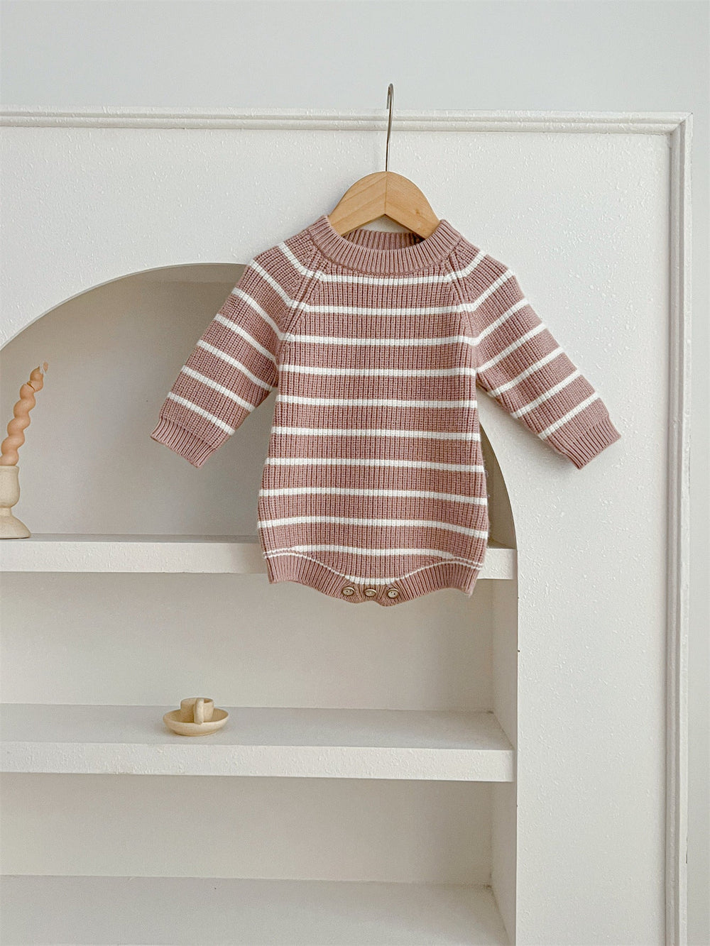 Autumn New Arrival Baby Unisex Long Sleeves Striped Crew Neck Knitted Onesies