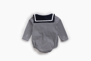 Baby Girl Striped Pattern Sailor Collar Design Fashion Long Sleeves Bodysuit Onesie