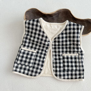 Baby Colorblock Plaid Pattern Sleeveless Thickened Quilted Vest Coat Outfit