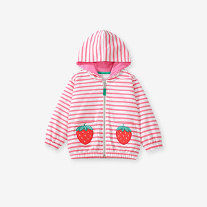 Arrival Baby Kids Girls Strawberry Cartoon And Striped Pattern Zipper Hoodie