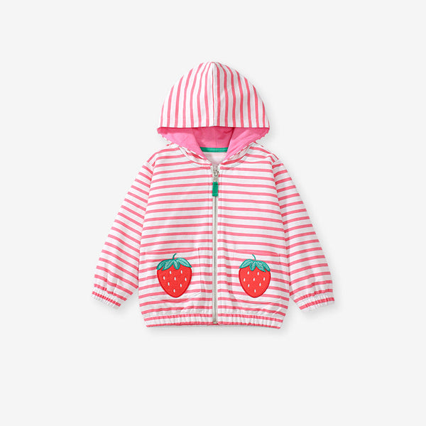 Arrival Baby Kids Girls Strawberry Cartoon And Striped Pattern Zipper Hoodie