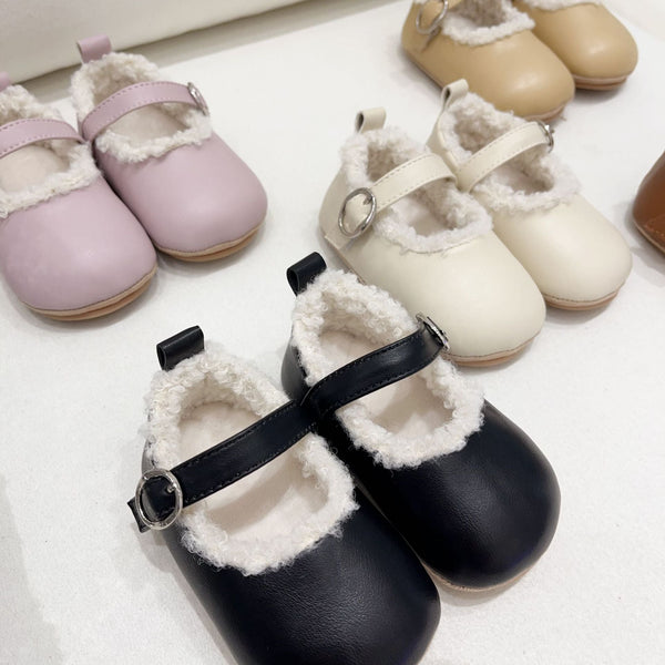 Ins Infant Baby Girl Solid Color Plush Warm Anti-Slip Shoes In Winter