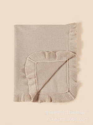 New Arrival Knitted Baby Blanket With Ruffle Trim Design: New Solid Color Pure Cotton Collection For All Seasons