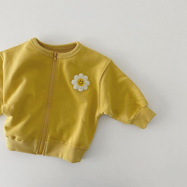 Baby Girl Little Sunflower Patches Pattern Zipper Front Design Cotton Coat