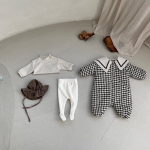 Baby 1pcs Plaid Pattern Lapel Design Quilted Warm Rompers