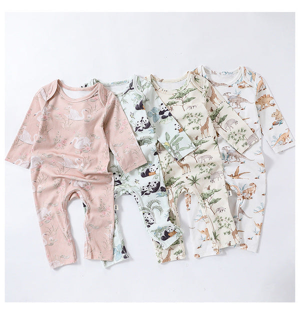 Autumn and Spring New Arrival Baby Unisex Animals Pattern Long Sleeves Crew Neck Rompers