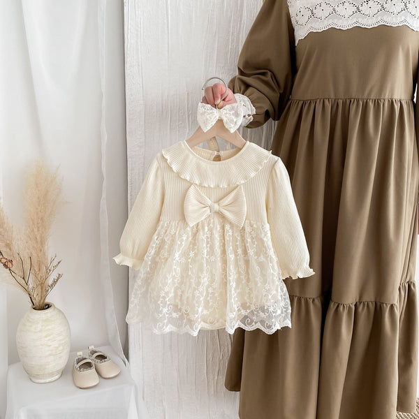 Autumn New Arrival Baby Girls Long Sleeves Floral Embroidery Tulle Onesies Dress