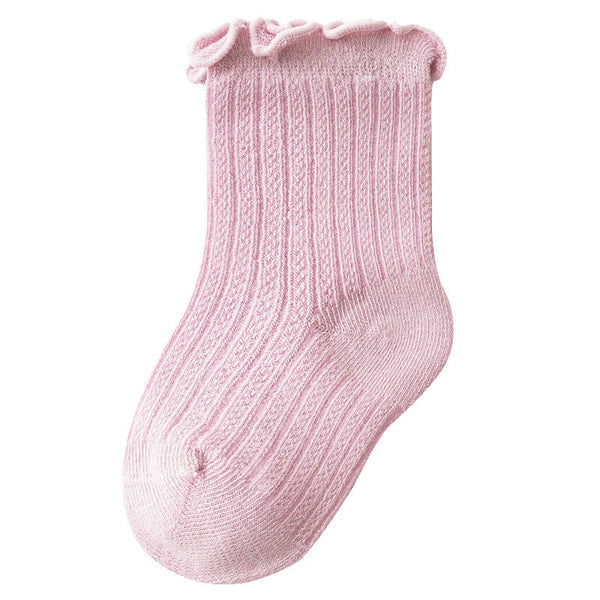 Baby Solid Color Mesh Breathable Ruffle Design Socks