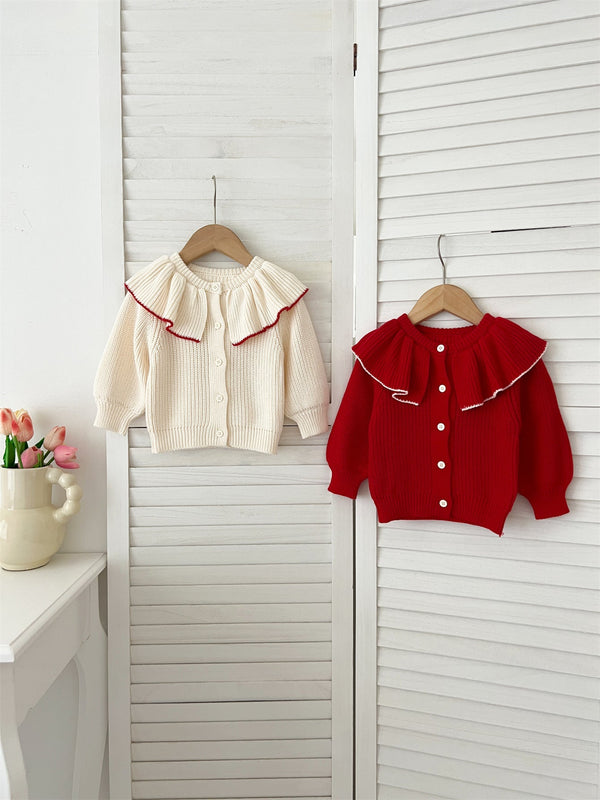 Autumn New Arrival Baby Kids Girls Comfortable Plain Knitted Long Sleeves Cardigan