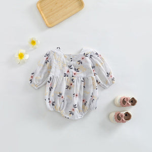 Baby Girl Floral Embroidered Pattern Square Collar Bodysuit