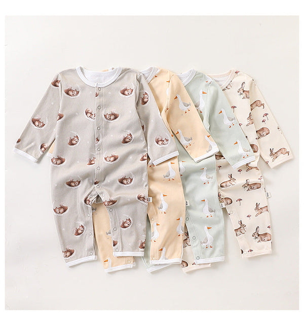 Autumn and Spring New Arrival Baby Unisex Simple Animals Cartoon Pattern Long Sleeves Rompers