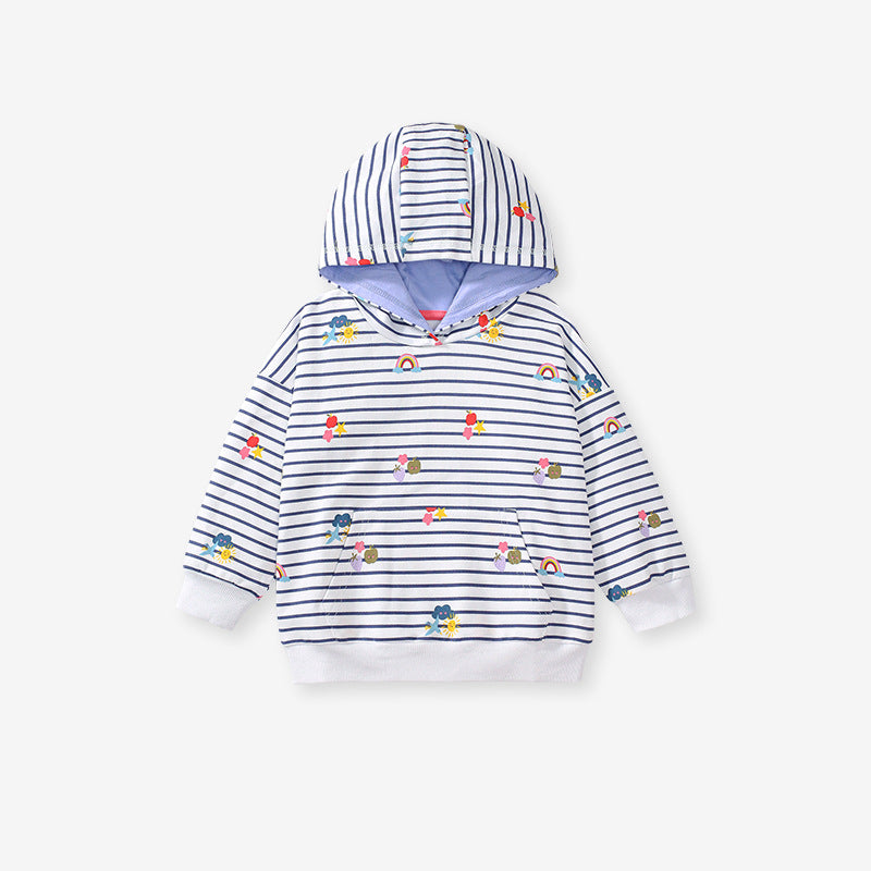 Arrival Baby Kids Girls Fruits And Rainbow Print Non-Zipper Striped Hoodie