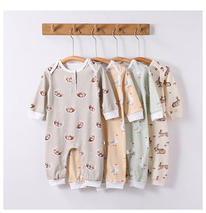 Autumn and Spring New Arrival Baby Unisex Simple Animals Cartoon Pattern Long Sleeves Rompers