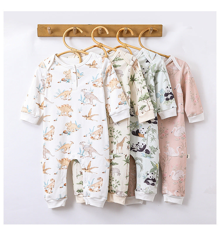 Autumn and Spring New Arrival Baby Unisex Animals Pattern Long Sleeves Crew Neck Rompers