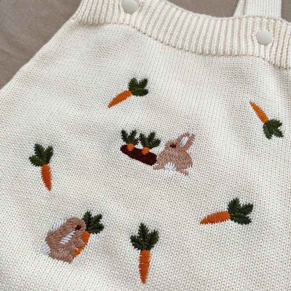 Arrival Autumn Baby Unisex Long Sleeves Cartoon Rabbits Embroidery Pattern Knitted Cardigan and Sleeveless Strap Bodysuits – Clothing Set