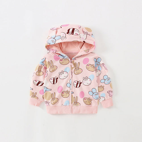 Baby Girl Cartoon Animals Print Pattern Long Sleeve Cute Zipper Coat