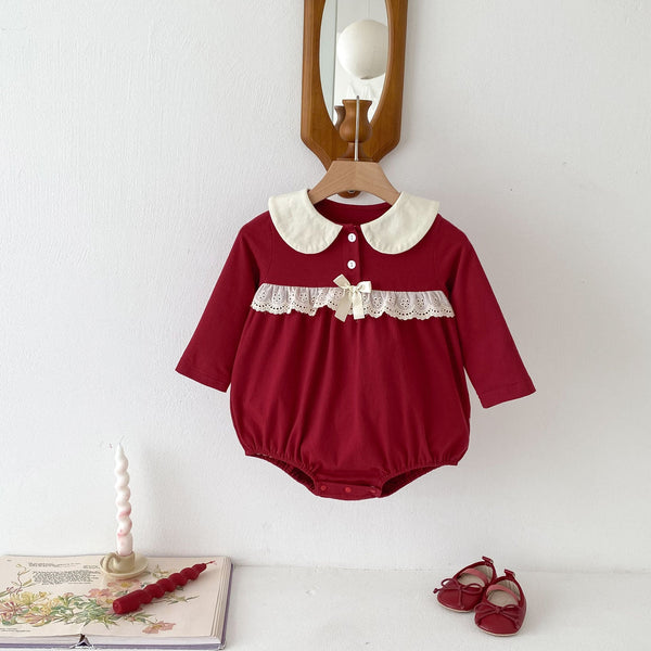 Autumn New Arrival Baby Girls Long Sleeves Color Patchwork Peter Pan Collar Onesies