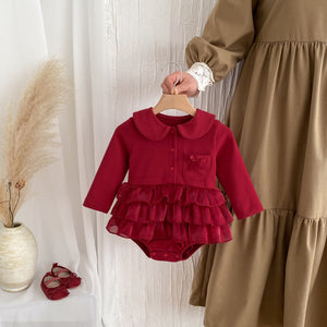 Autumn New Arrival Baby Girls Long Sleeves Ruffle Solid Color Peter Pan Collar Onesies Dress