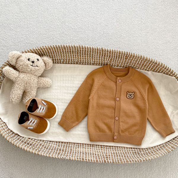 Arrival Baby Kids Unisex Comfortable Teddy Embroidery Pattern Knitted Long Sleeves Cardigan