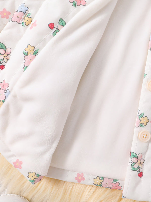 Baby Girls Floral White Rabbit Hoodie Design Popular Coat