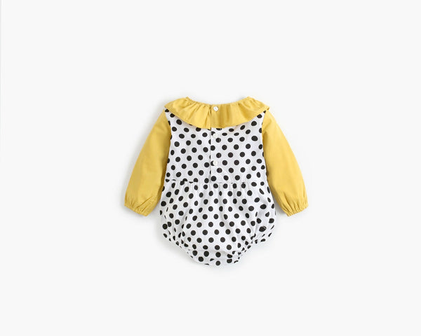 Baby Girl Polka Dot Pattern Ruffle Collar Design Long Sleeves Bodysuit Onesies