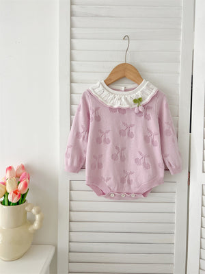 Autumn New Arrival Baby Girls Cheery Hollow-out Pattern Long Sleeves Onesies with Collar