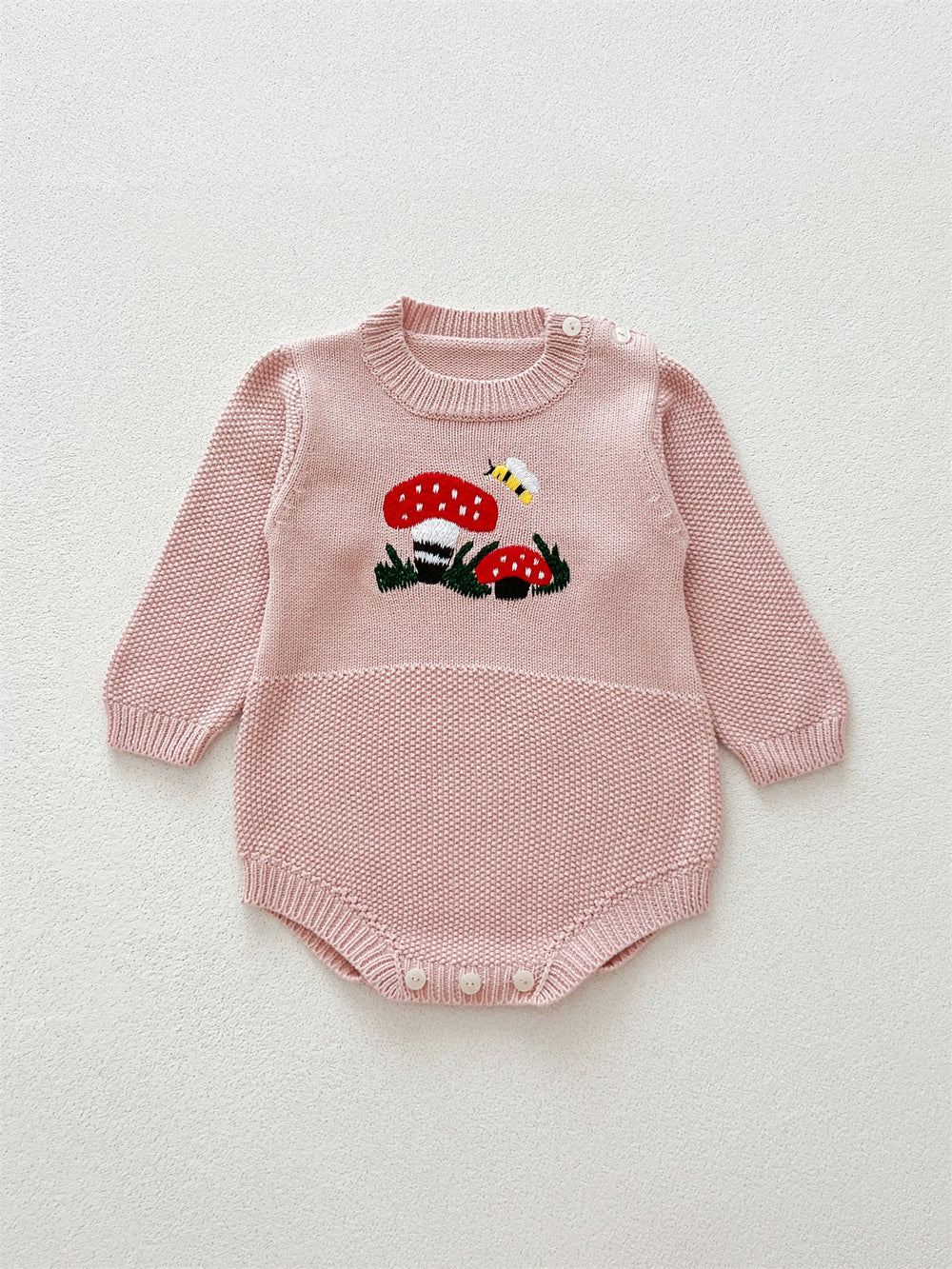 Autumn New Arrival Baby Girls Long Sleeves Mushrooms Embroidered Crew Neck Onesies