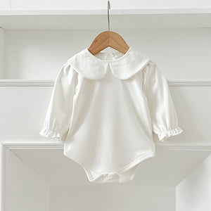 Autumn New Arrival Baby Girls Long Sleeves Solid Color Peter Pan Collar White Onesies