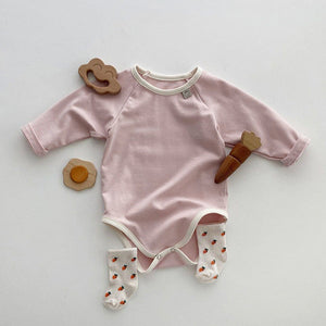 Baby Girl Solid Color Long Sleeves Soft Cotton Intimate Bodysuit