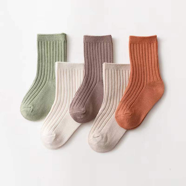 Baby Unisex 1Lot=5Pairs Solid Pit Bar Double-Needled Socks