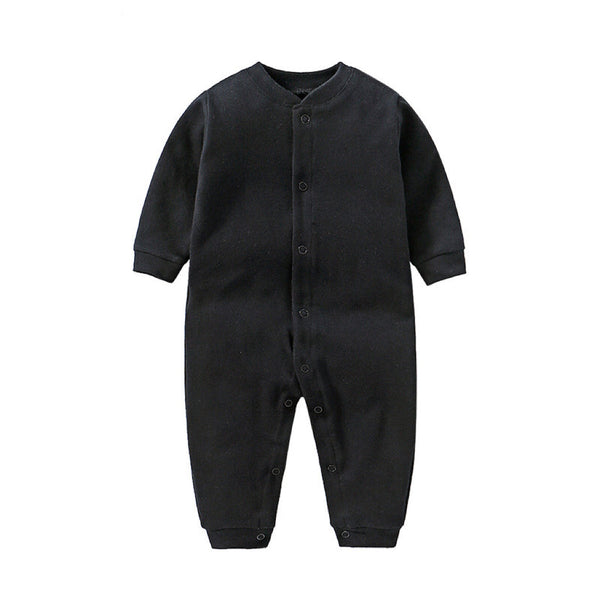 Baby Solid Color Single Breasted Design Long Sleeve Spring Rompers