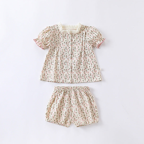 Baby Ditsy Flower Graphic Puff Sleeves Onesie&Sets