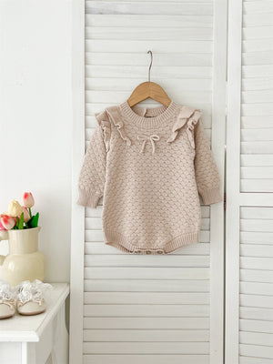 Autumn New Arrival Baby Girls Long Sleeves Geomatric Design Solid Color Crew Neck Knitted Onesies