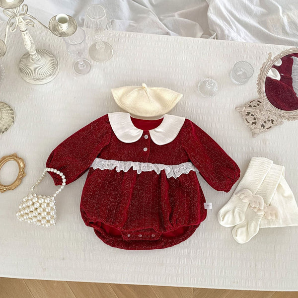 Autumn and Winter New Arrival Baby Girls Long Sleeves Peter Pan Collar Christmas Onesies