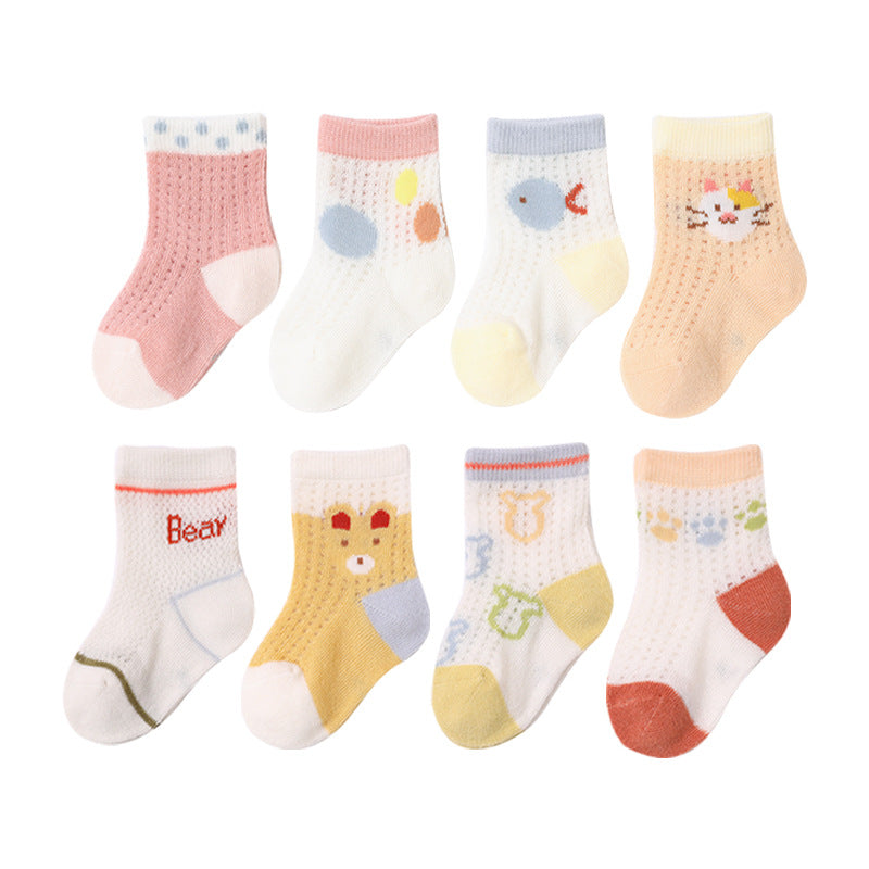 Baby Cartoon Graphic Breathable Mesh 1bag=4pairs Socks