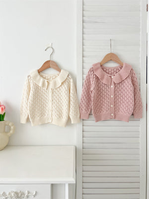 Autumn New Arrival Baby Kids Girls Comfortable Hollow-out Geometric Argyle Pattern Knitted Long Sleeves Cardigan