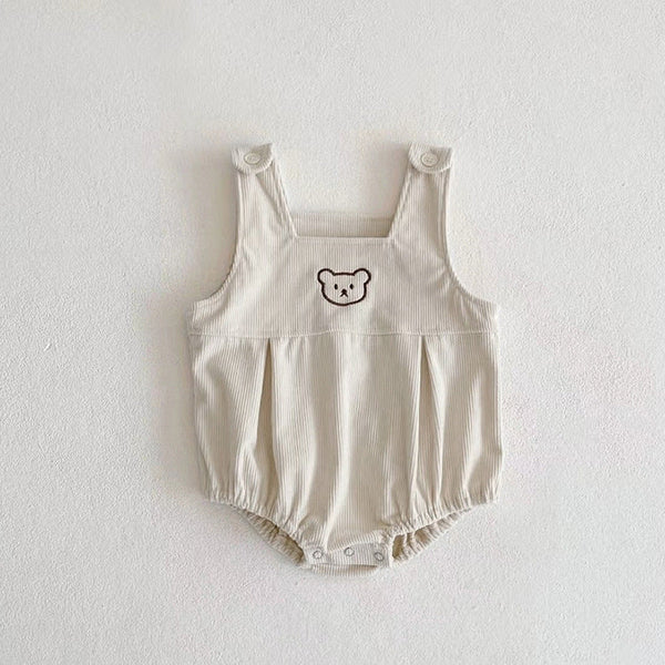 Baby Striped Shirt Combo Corduroy Fabric Cartoon Bear Embroidered Vest Bodysuit 2 Pieces Sets