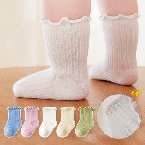 Baby Solid Color Mesh Breathable Ruffle Design Socks