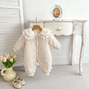 Autumn and Winter New Arrival Baby Girls Floral Print Long Sleeves Cozy Fleece Rompers