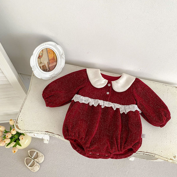 Autumn and Winter New Arrival Baby Girls Long Sleeves Peter Pan Collar Christmas Onesies