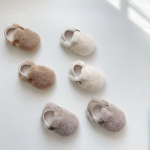 Winter Hot Selling Baby Plain Design Solid Color Cozy Fleece Toddler Walking Shoes