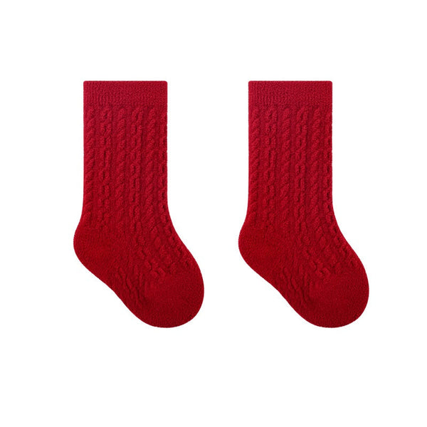 Warm Boneless Children’s Fleece-lined Socks for Autumn and Winter, Thickened and Festive Red