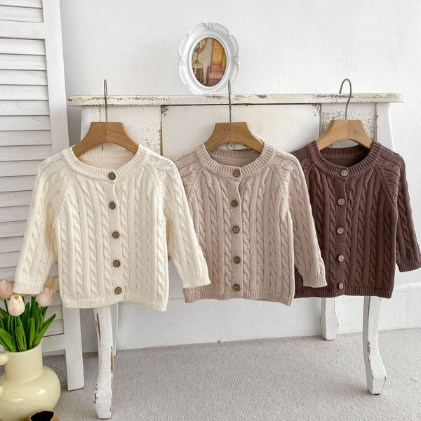 Autumn New Arrival Baby Kids Unisex Comfortable Solid Color Jacquard Pattern Knitted Long Sleeves Cardigan