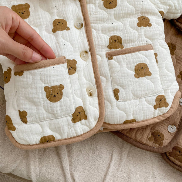 Baby Girl All Over Bear Graphic Quilted Warm Cotton Coat